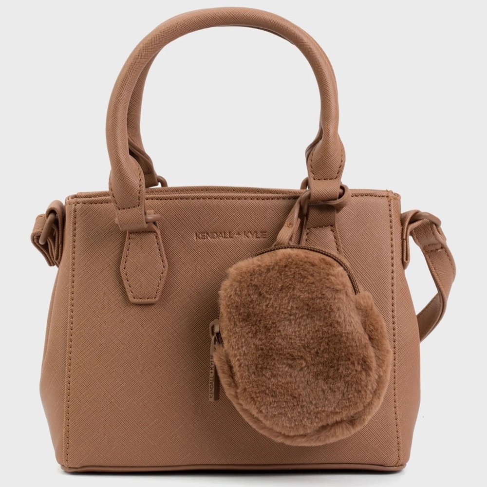 Kendall + Kylie brown mini crossbody tote bag with fuzzy coin purse, NWT